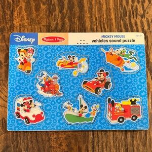 Melissa & Doug Disney Mickey Mouse Vehicles Sound Wooden Peg Puzzle
